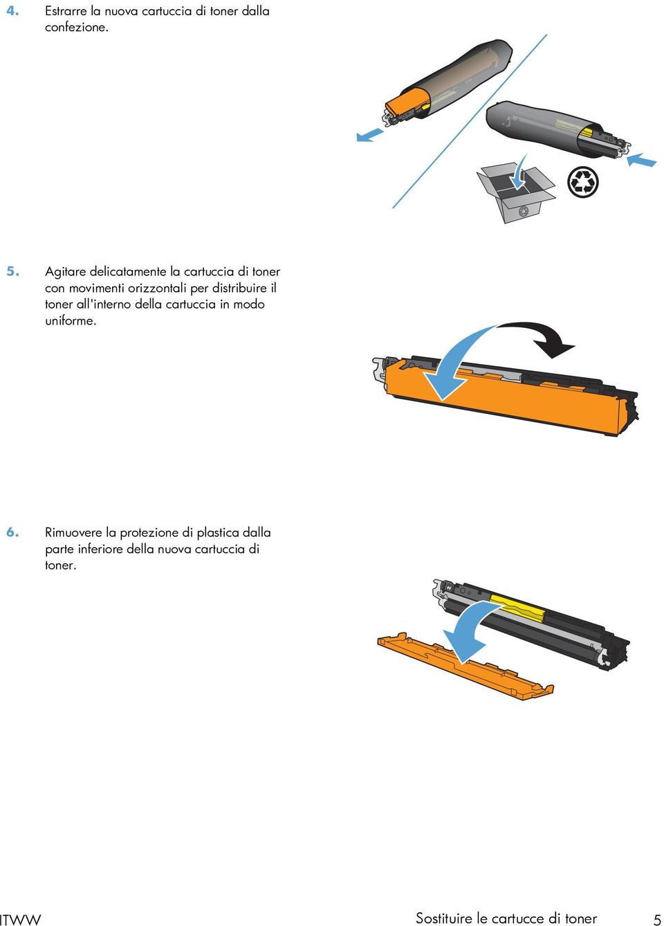 distribuire il toner all'interno della cartuccia in modo uniforme. 6.