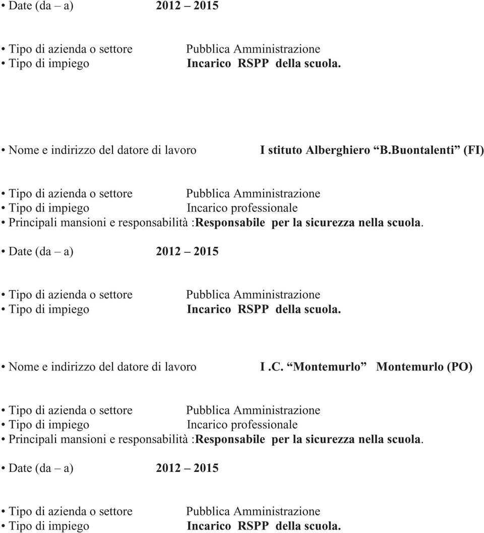 Buontalenti (FI) Date (da a) 2012