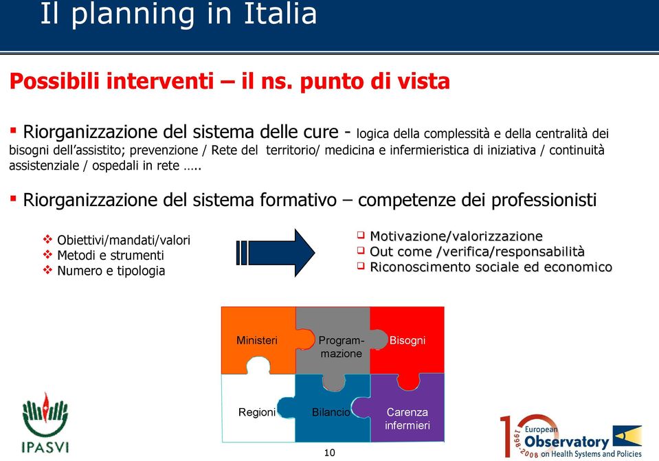 Rete del territorio/ medicina e infermieristica di iniziativa / continuità assistenziale / ospedali in rete.