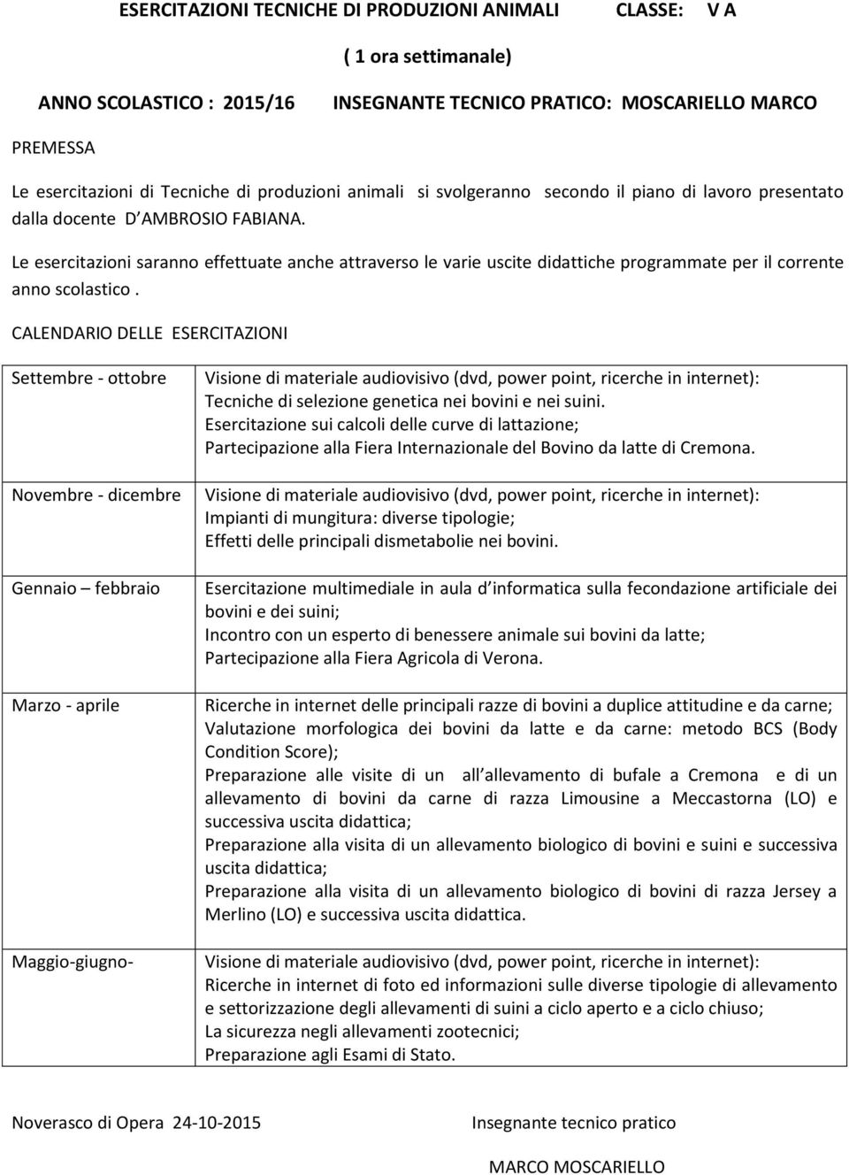 Settembre - ottobre Novembre - dicembre Gennaio febbraio Marzo - aprile Maggio-giugno- Visione di materiale audiovisivo (dvd, power point, ricerche in internet): Tecniche di selezione genetica nei