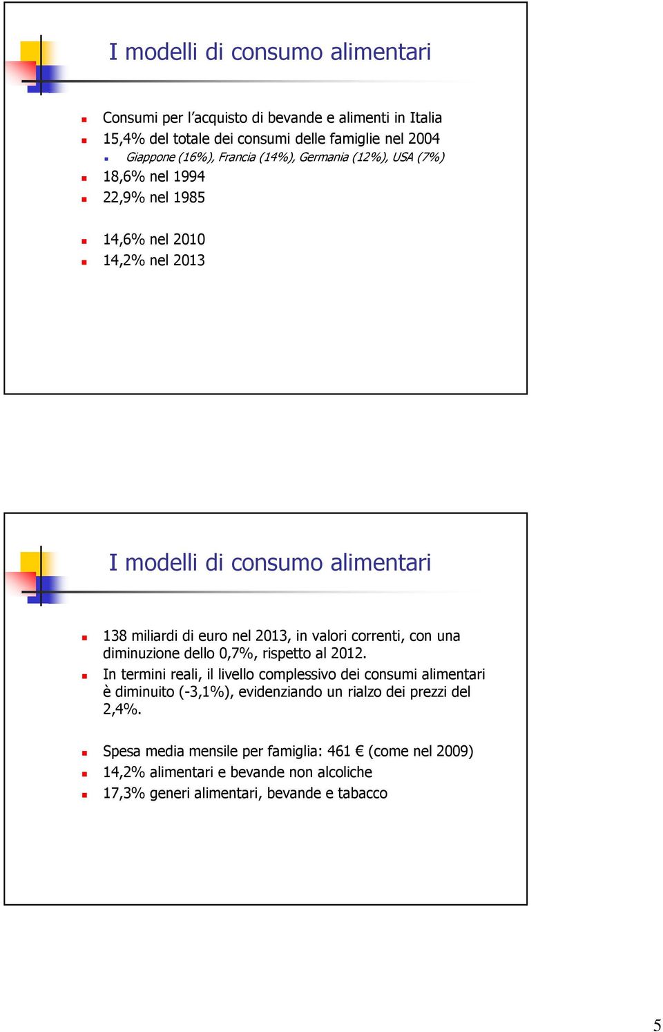 correnti, con una diminuzione dello 0,7%, rispetto al 2012.