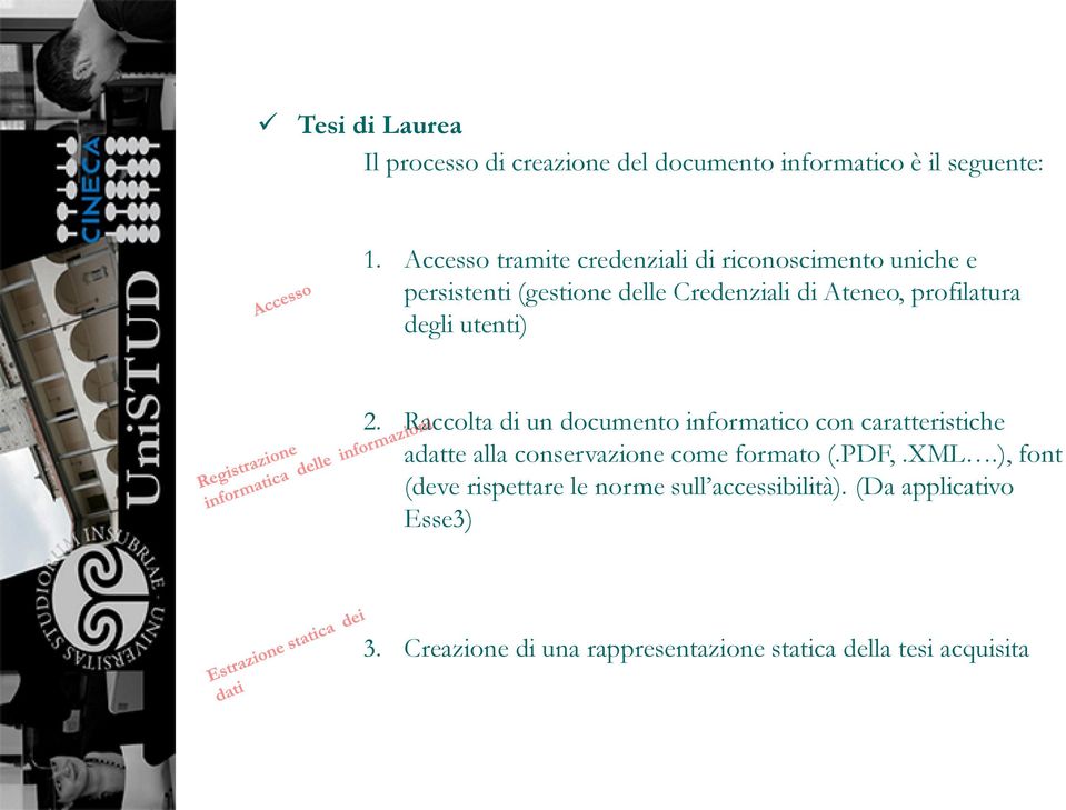 degli utenti) 2. Raccolta di un documento informatico con caratteristiche adatte alla conservazione come formato (.