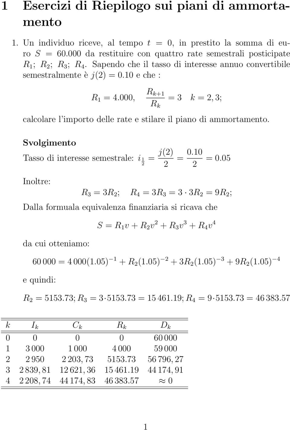 Tasso di interesse semestrale: i 1 j() 0.10 0.