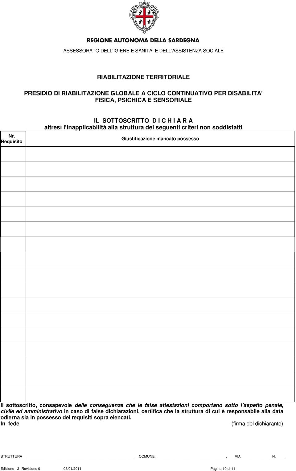 aspetto penale, civile ed amministrativo in caso di false dichiarazioni, certifica che la struttura di cui è responsabile alla