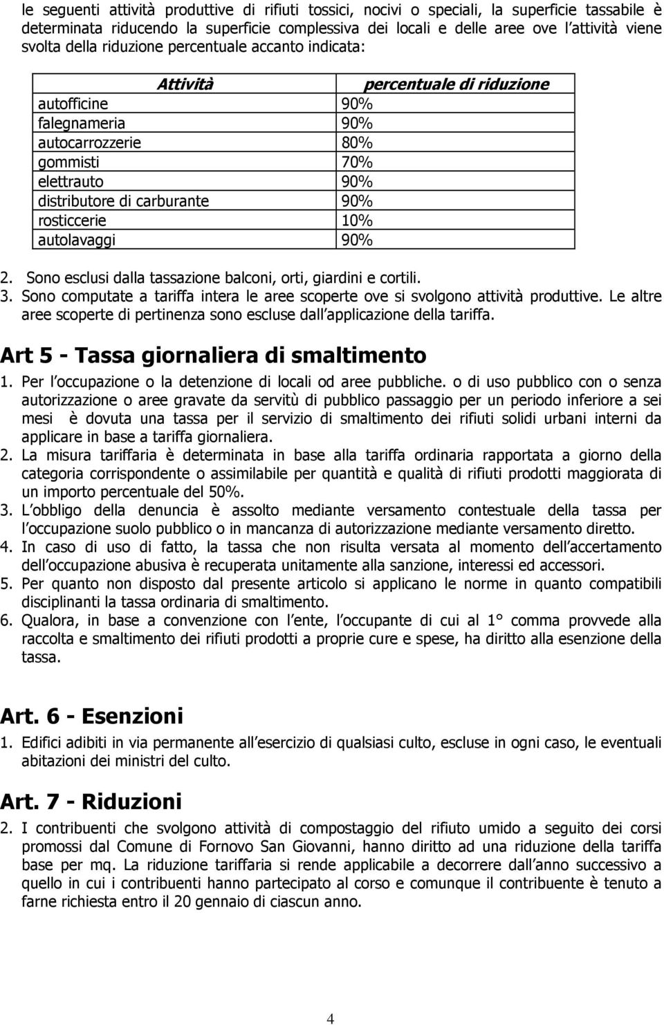 rosticcerie 10% autolavaggi 90% 2. Sono esclusi dalla tassazione balconi, orti, giardini e cortili. 3. Sono computate a tariffa intera le aree scoperte ove si svolgono attività produttive.