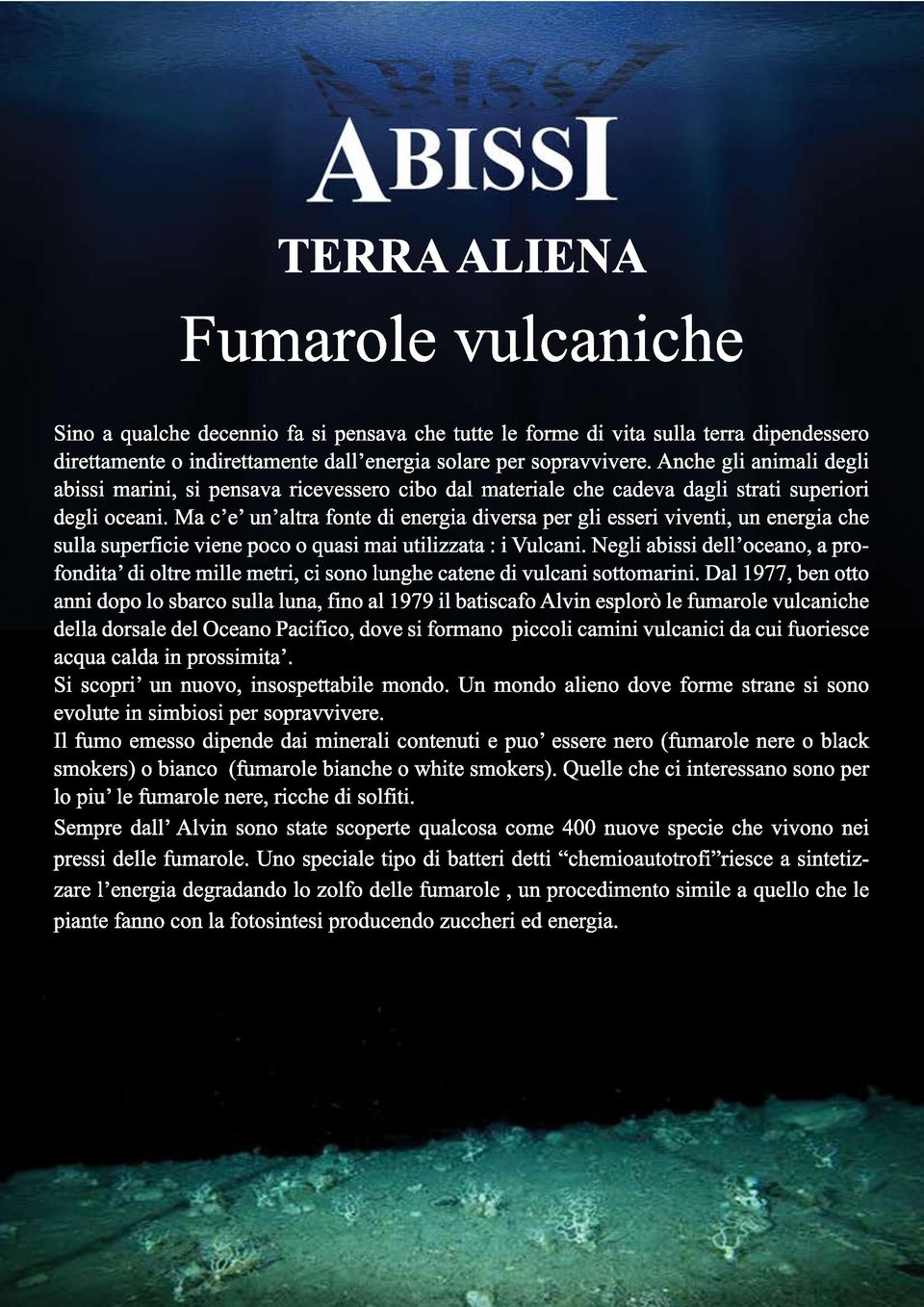 Ma c e un altra fonte di energia diversa per gli esseri viventi, un energia che sulla superficie viene poco o quasi mai utilizzata : i Vulcani.