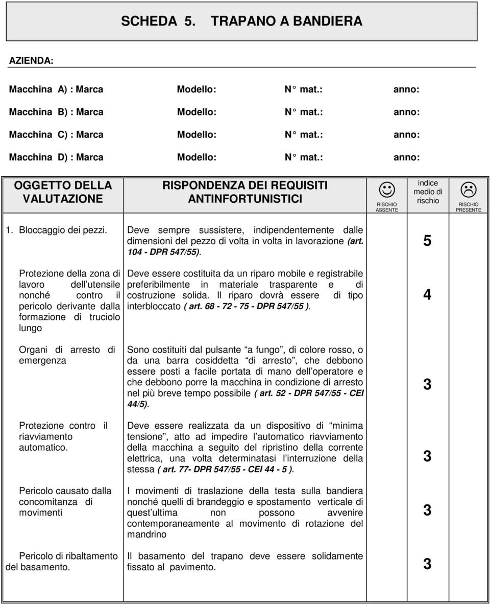 materiale trasparente e di costruzione solida. Il riparo dovrà essere di tipo interbloccato ( art. 68 72 7 DPR 7 ).