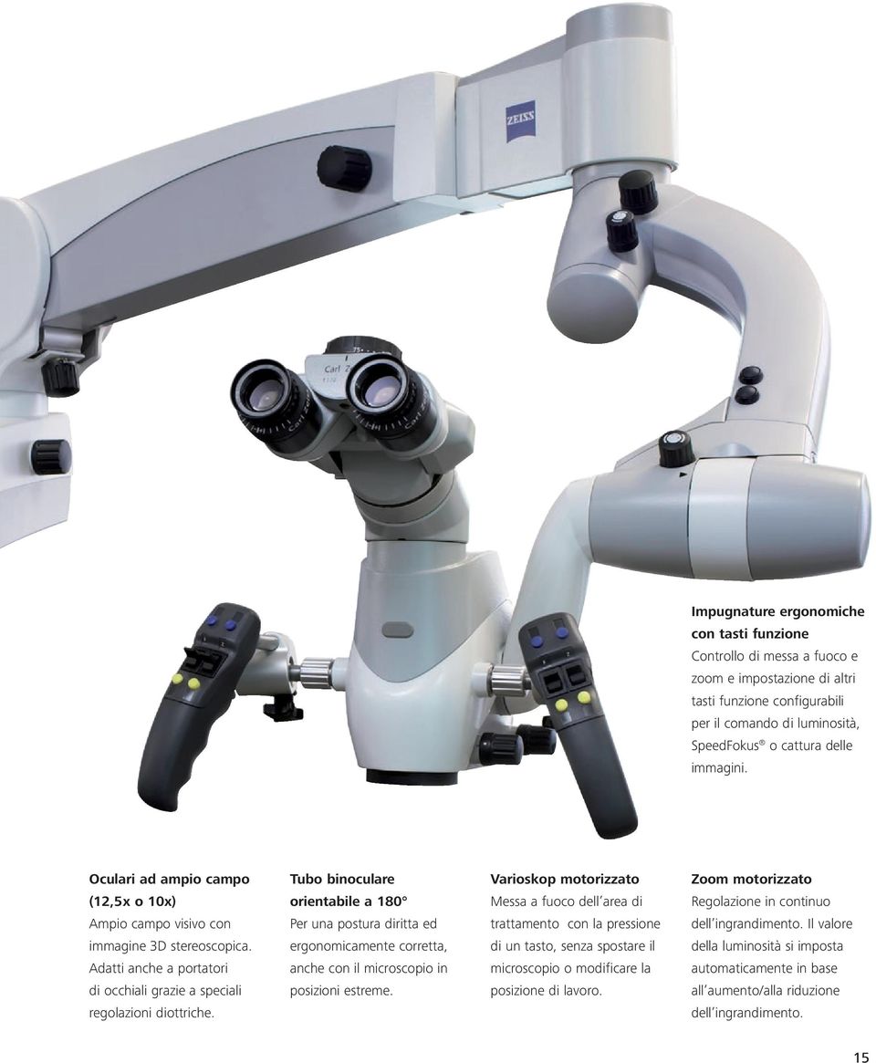 Tubo binoculare orientabile a 180 Per una postura diritta ed ergonomicamente corretta, anche con il microscopio in posizioni estreme.