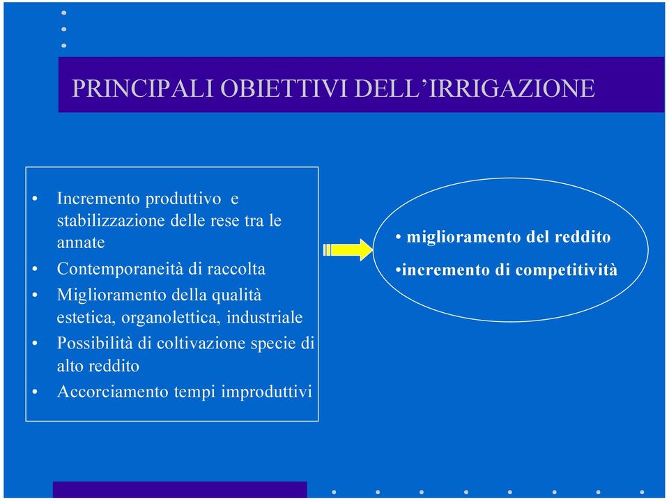 estetica, organolettica, industriale Possibilità di coltivazione specie di alto