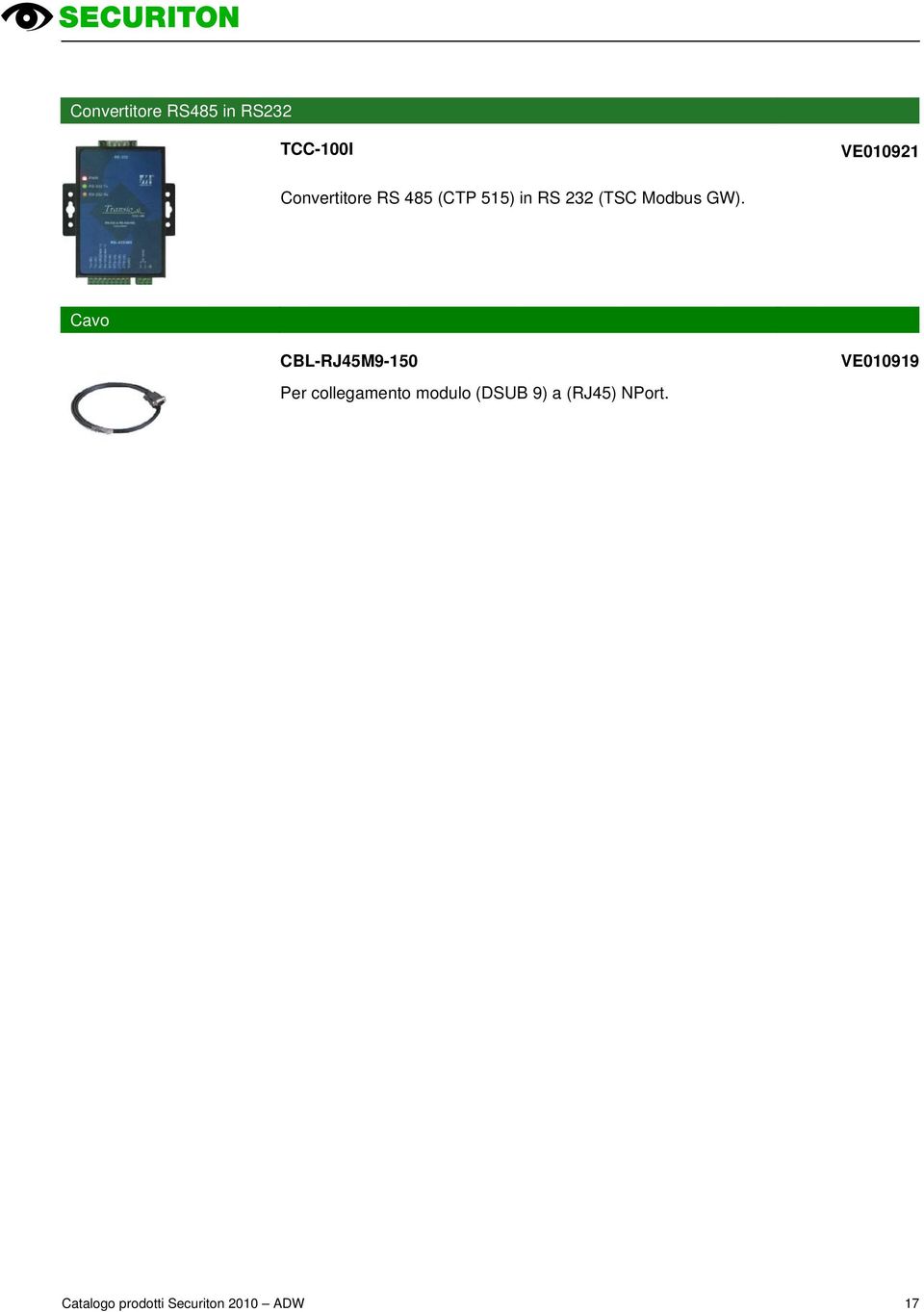 GW). Cavo CBL-RJ45M9-150 Per collegamento modulo (DSUB