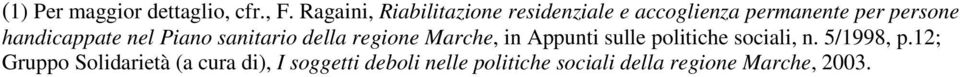 handicappate nel Piano sanitario della regione Marche, in Appunti sulle