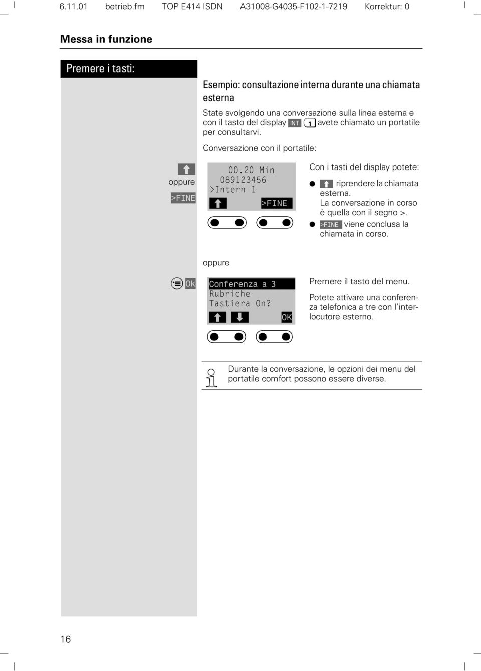 e con il tasto del display + avete chiamato un portatile per consultarvi. Conversazione con il portatile: ; oppure!),1( 0LQ!,QWHUQ ;!