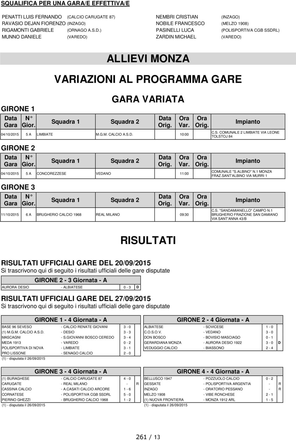 JAN FIORENZO (INZAGO) NOBILE FRANCESCO (MELZO 1908) RIGAMONTI GABRIELE (ORNAGO A.S.D.