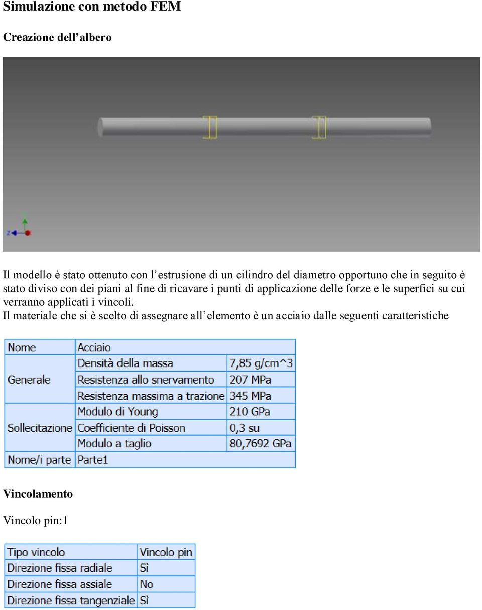 punti di applicazione delle forze e le superfici su cui verranno applicati i vincoli.