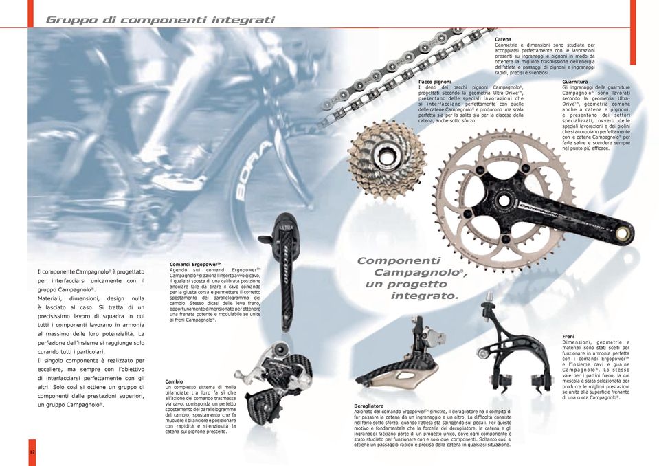 Pacco pignoni I denti dei pacchi pignoni Campagnolo, progettati secondo la geometria Ultra-Drive TM, presentano delle speciali lavorazioni che si interfacciano perfettamente con quelle delle catene