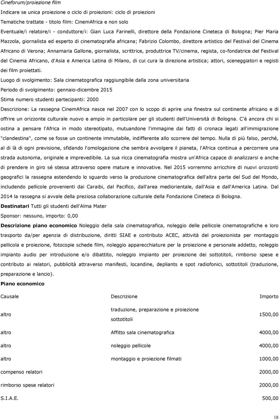 Africano di Verona; Annamaria Gallone, giornalista, scrittrice, produttrice TV/cinema, regista, co-fondatrice del Festival del Cinema Africano, d'asia e America Latina di Milano, di cui cura la