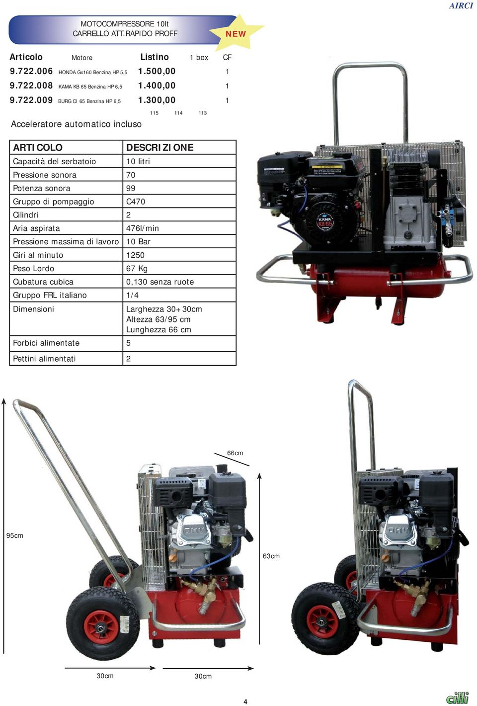 300,00 600,00 1 Acceleratore automatico incluso ARTICOLO DESCRIZIONE Capacità del serbatoio 10 litri Pressione sonora 70 Potenza sonora 99 Gruppo di pompaggio C470