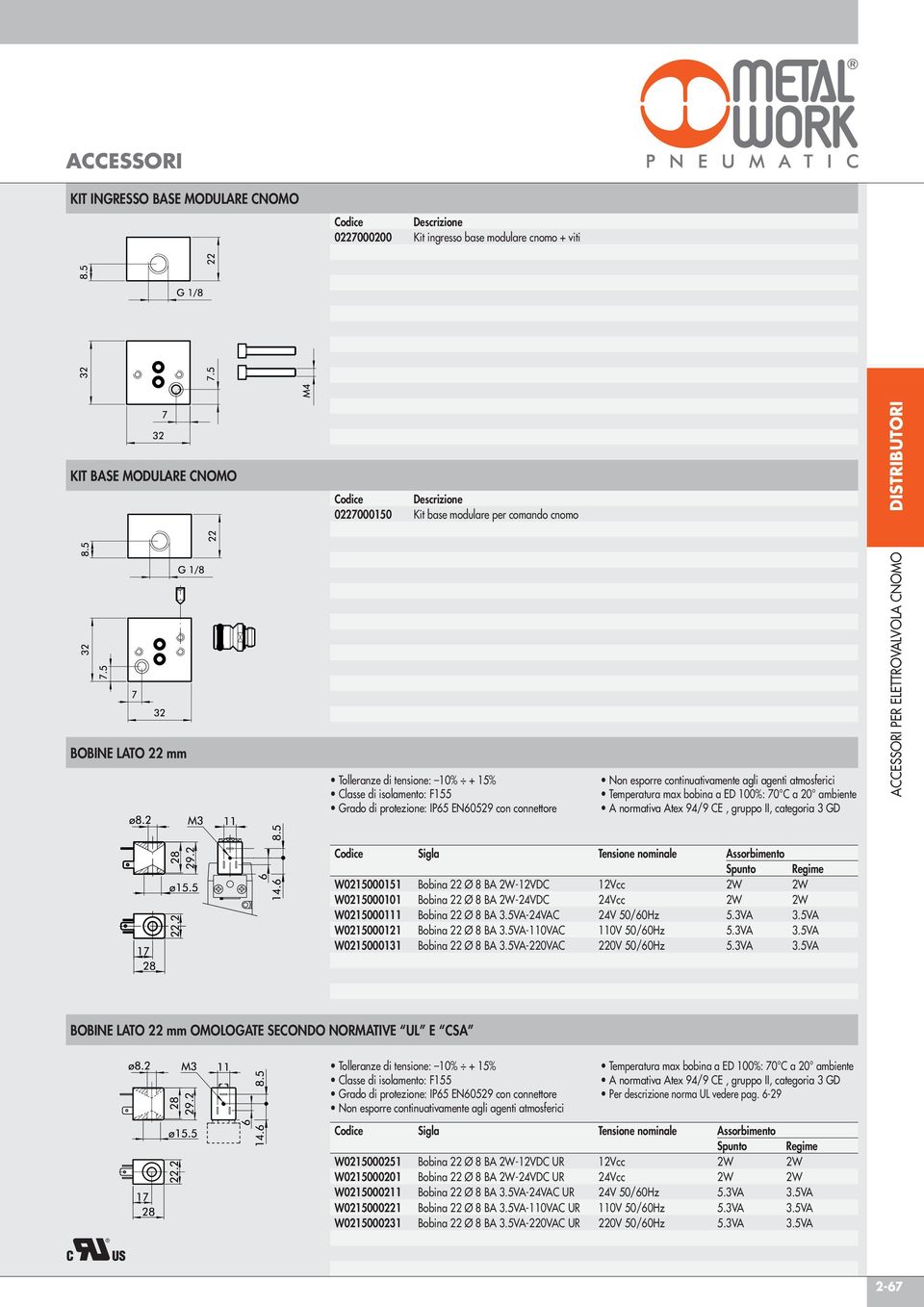 BA 3.5VA-24VAC 24V 50/60Hz 5.3VA 3.5VA W0215000121 Bobina 22 Ø 8 BA 3.5VA-110VAC 110V 50/60Hz 5.3VA 3.5VA W0215000131 Bobina 22 Ø 8 BA 3.5VA-220VAC 220V 50/60Hz 5.3VA 3.5VA Per descrizione norma UL vedere pag.