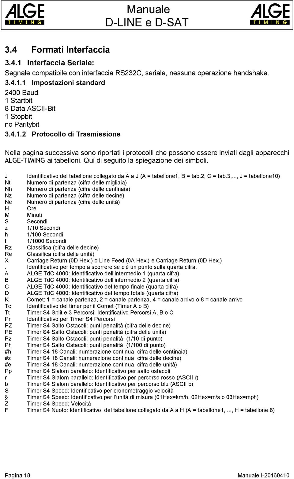 J Identificativo del tabellone collegato da A a J (A = tabellone1, B = tab.2, C = tab.3,.