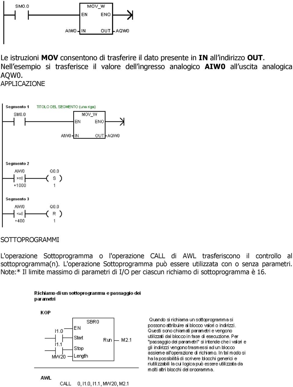 APPLICAZIONE SOTTOPROGRAMMI L'operazione Sottoprogramma o l'operazione CALL di AWL trasferiscono il controllo al