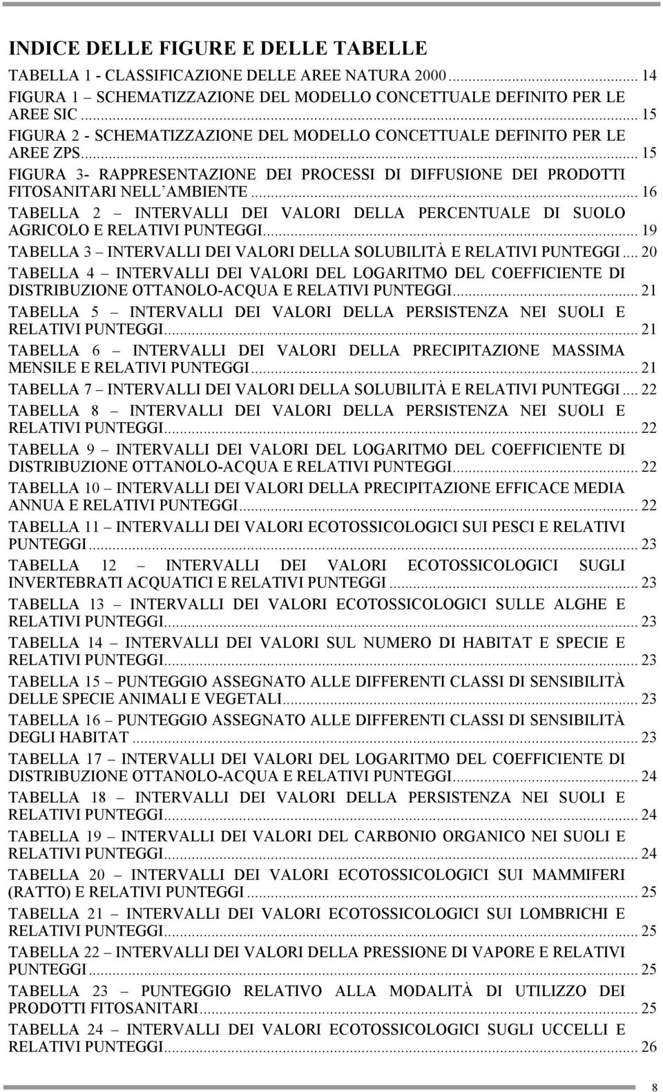 .. 16 TABELLA 2 INTERVALLI DEI VALORI DELLA PERCENTUALE DI SUOLO AGRICOLO E RELATIVI PUNTEGGI... 19 TABELLA 3 INTERVALLI DEI VALORI DELLA SOLUBILITÀ E RELATIVI PUNTEGGI.