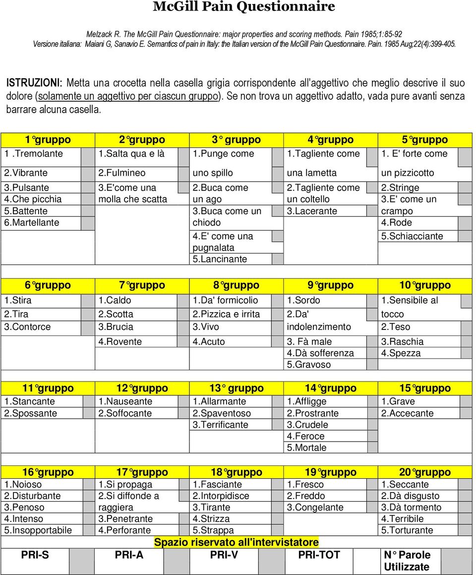 Lacerante crampo.martellante chiodo 4.Rode 4.E'come una 5.Schiacciante pugnalata 5.Lancinante gruppo 7 gruppo 8 gruppo 9 gruppo 10 gruppo 1.Stira 1.Caldo 1.Da'formicolio 1.Sordo 1.Sensibile al 2.