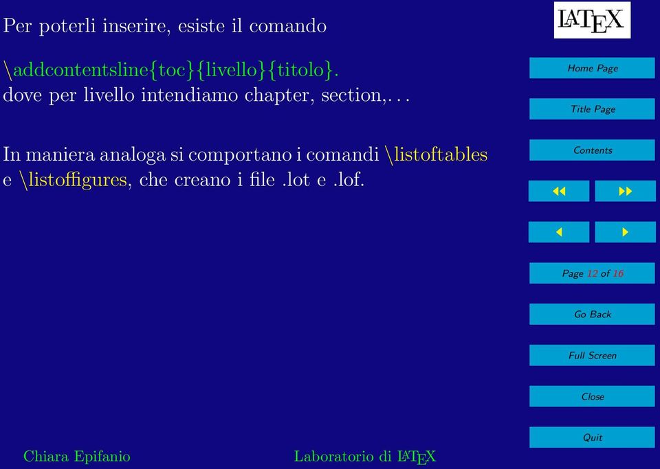 dove per livello intendiamo chapter, section,.