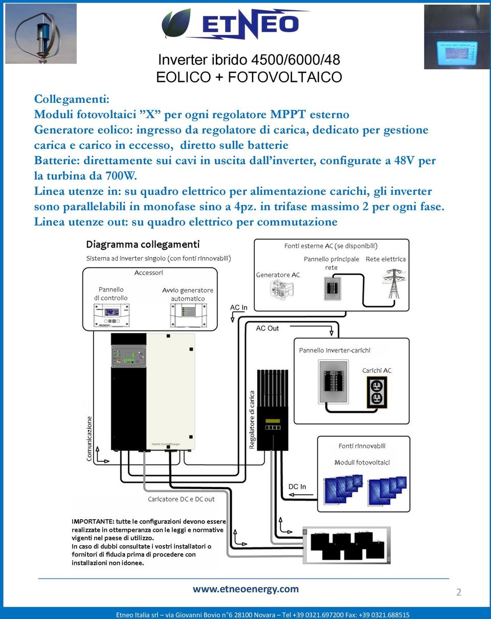 uscita dall inverter, configurate a 48V per la turbina da 700W.