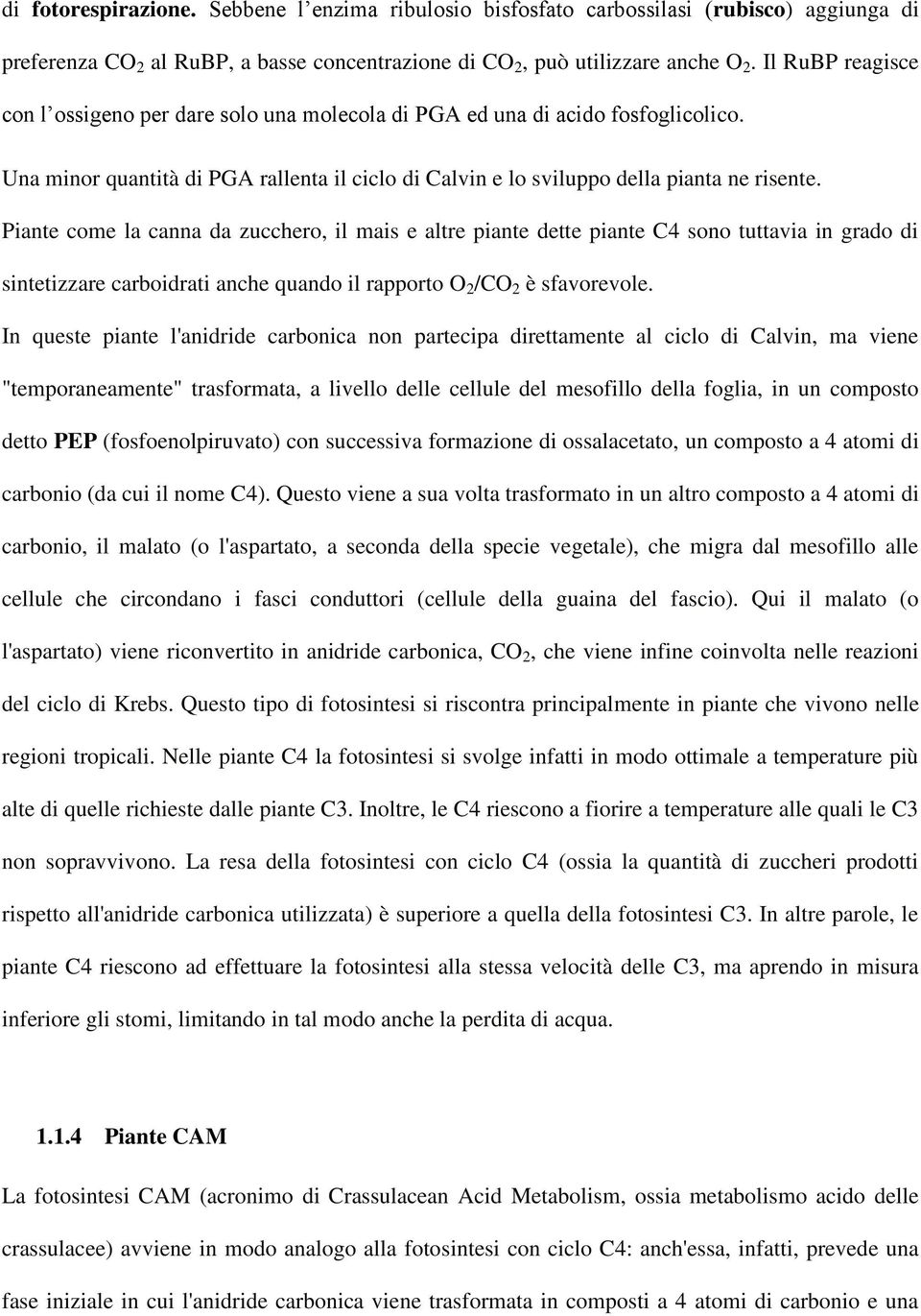 Piante come la canna da zucchero, il mais e altre piante dette piante C4 sono tuttavia in grado di sintetizzare carboidrati anche quando il rapporto O 2 /CO 2 è sfavorevole.