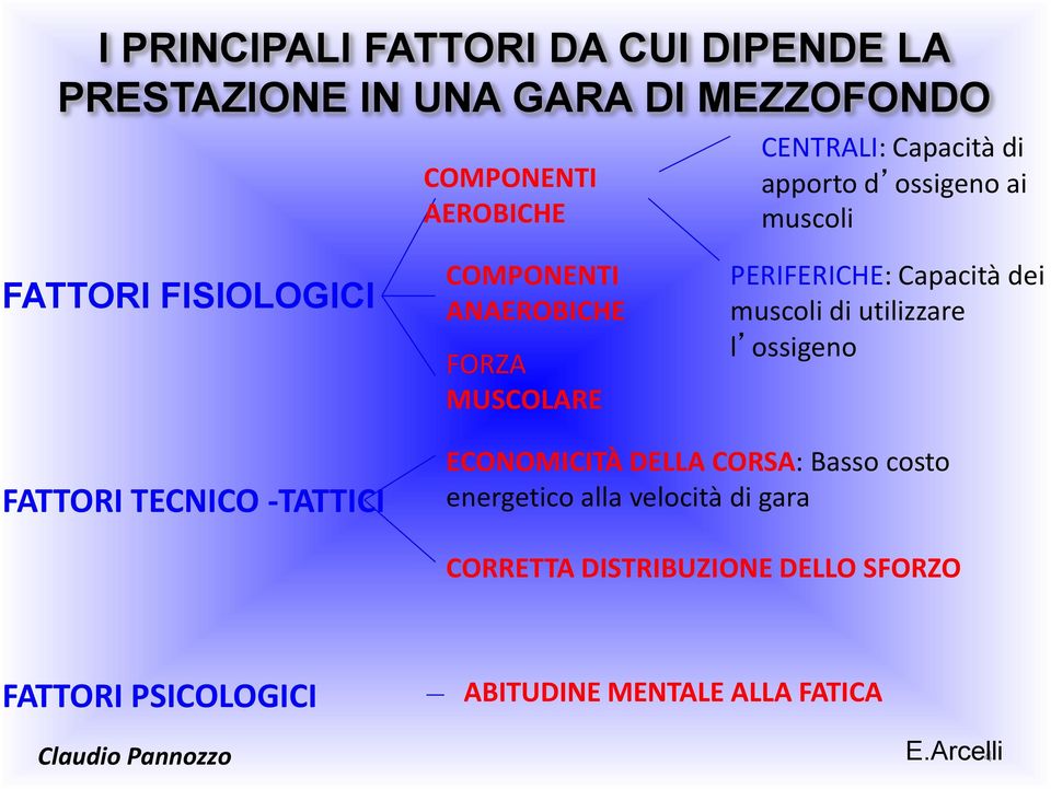 Capacità dei muscoli di utilizzare l ossigeno FATTORI TECNICO -TATTICI ECONOMICITÀ DELLA CORSA: Basso costo