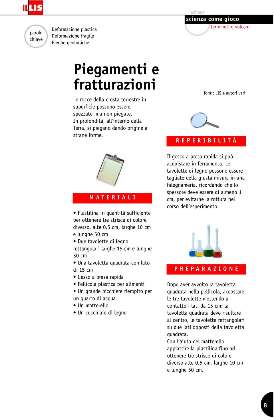 fonti: LIS e autori vari REPERIBILITÀ MATERIALI Plastilina in quantità sufficiente per ottenere tre strisce di colore diverso, alte 0,5 cm, larghe 10 cm e lunghe 50 cm Due tavolette di legno