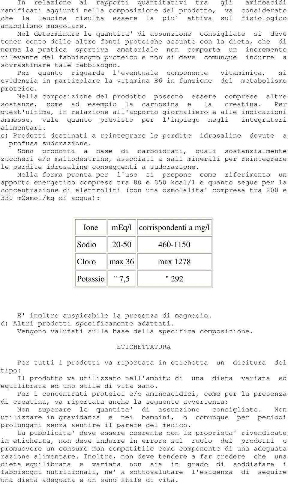 Nel determinare le quantita' di assunzione consigliate si deve tener conto delle altre fonti proteiche assunte con la dieta, che di norma la pratica sportiva amatoriale non comporta un incremento