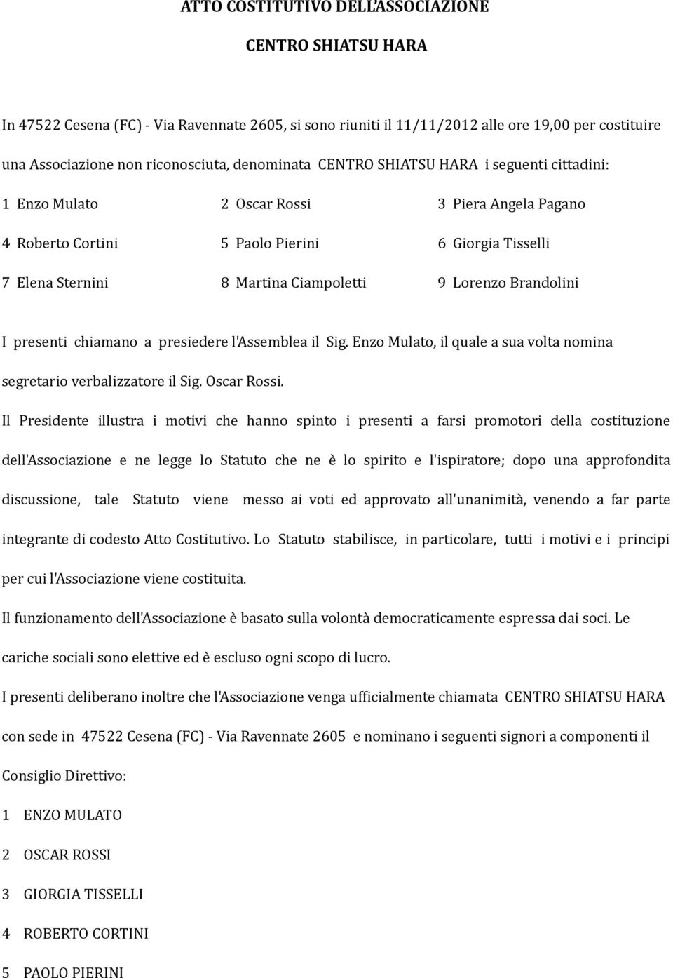 Lorenzo Brandolini I presenti chiamano a presiedere l'assemblea il Sig. Enzo Mulato, il quale a sua volta nomina segretario verbalizzatore il Sig. Oscar Rossi.