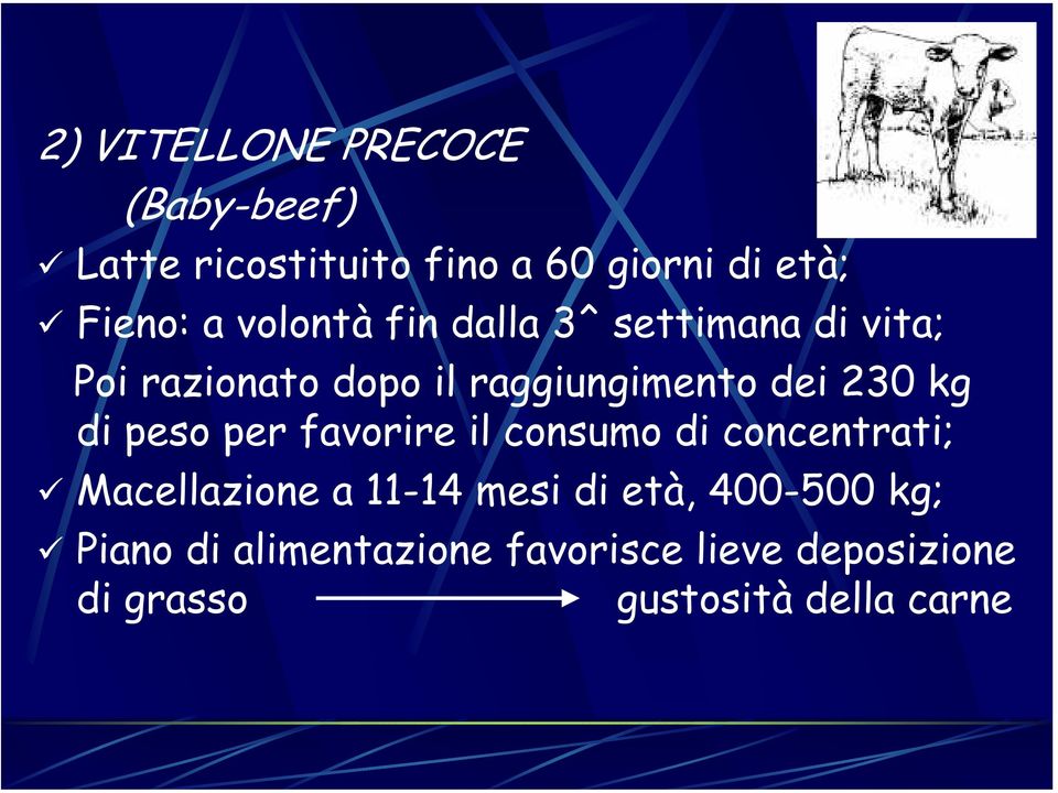 di peso per favorire il consumo di concentrati; Macellazione a 11-14 mesi di età,