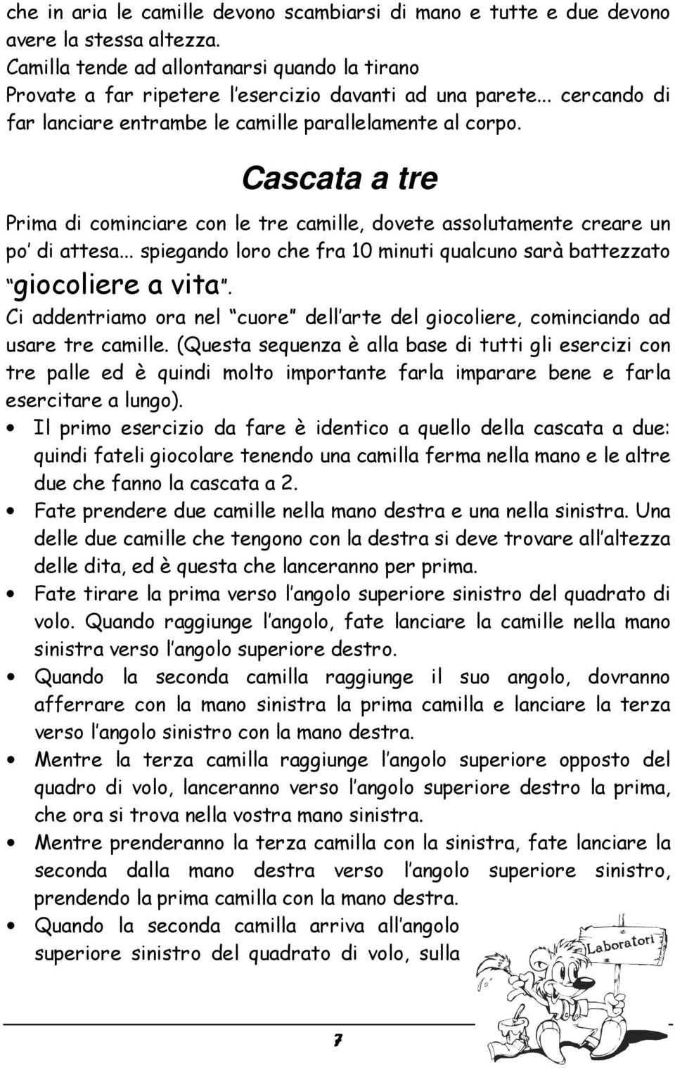 .. spiegando loro che fra 10 minuti qualcuno sarà battezzato giocoliere a vita. Ci addentriamo ora nel cuore dell arte del giocoliere, cominciando ad usare tre camille.