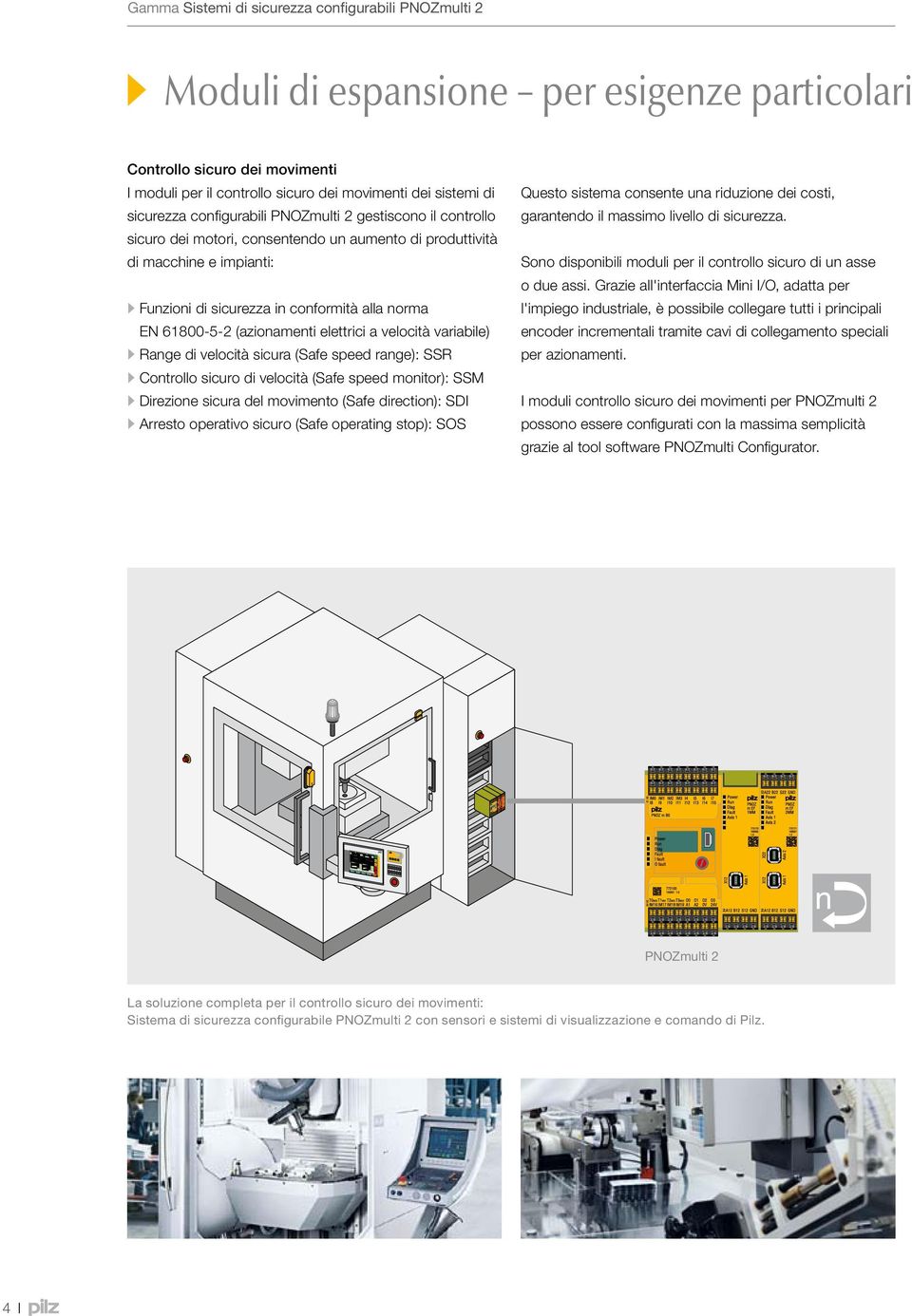 controllo sicuro dei movimenti dei sistemi di sicurezza configurabili PNOZmulti 2 gestiscono il controllo sicuro dei motori, consentendo un aumento di produttività di macchine e impianti: Funzioni di