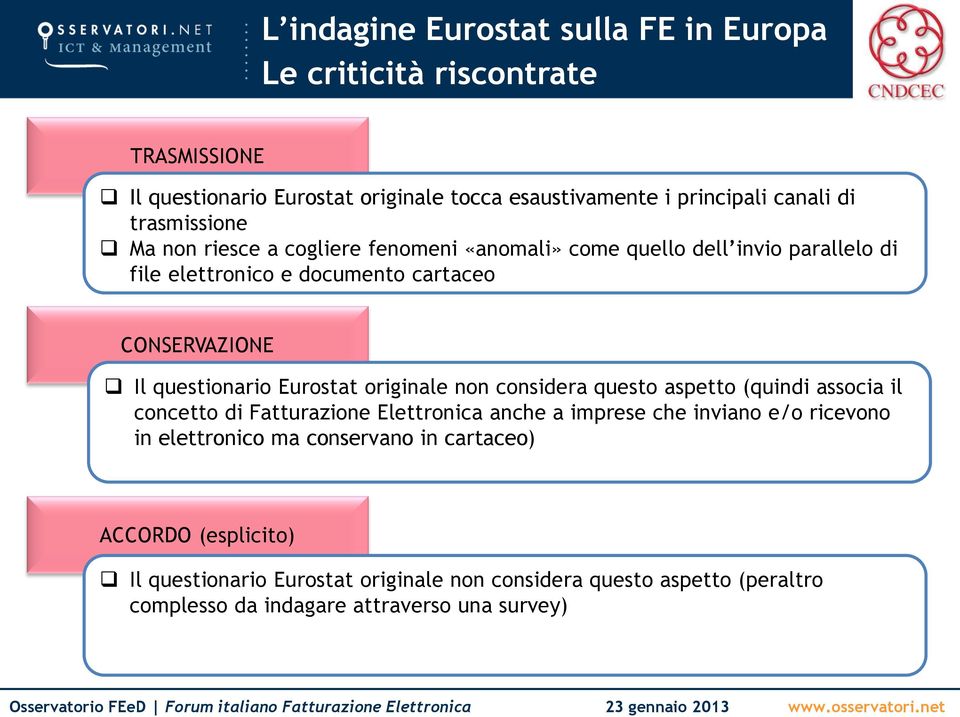 Eurostat originale non considera questo aspetto (quindi associa il concetto di Fatturazione Elettronica anche a imprese che inviano e/o ricevono in elettronico