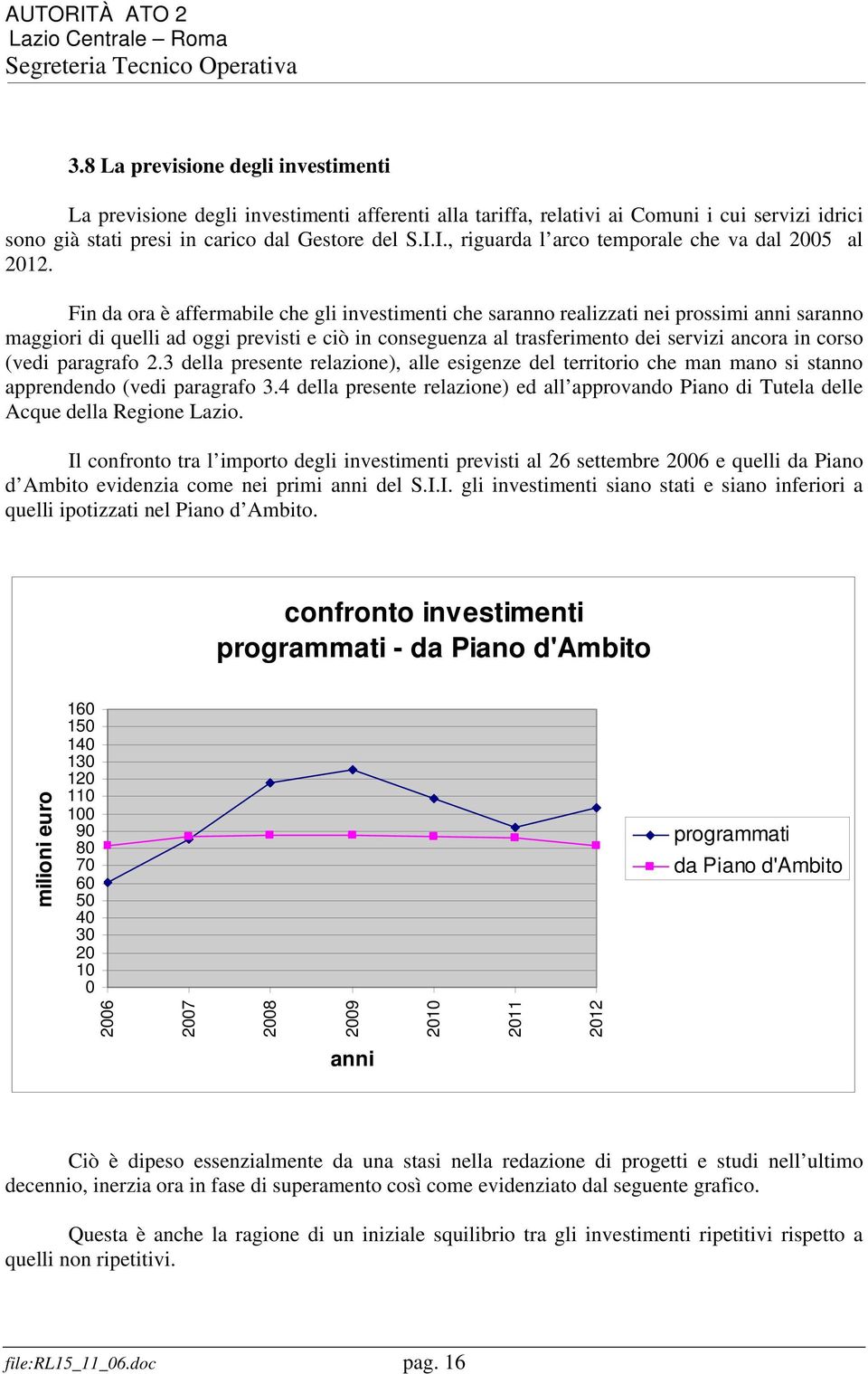 Fin da ora è affermabile che gli investimenti che saranno realizzati nei prossimi anni saranno maggiori di quelli ad oggi previsti e ciò in conseguenza al trasferimento dei servizi ancora in corso