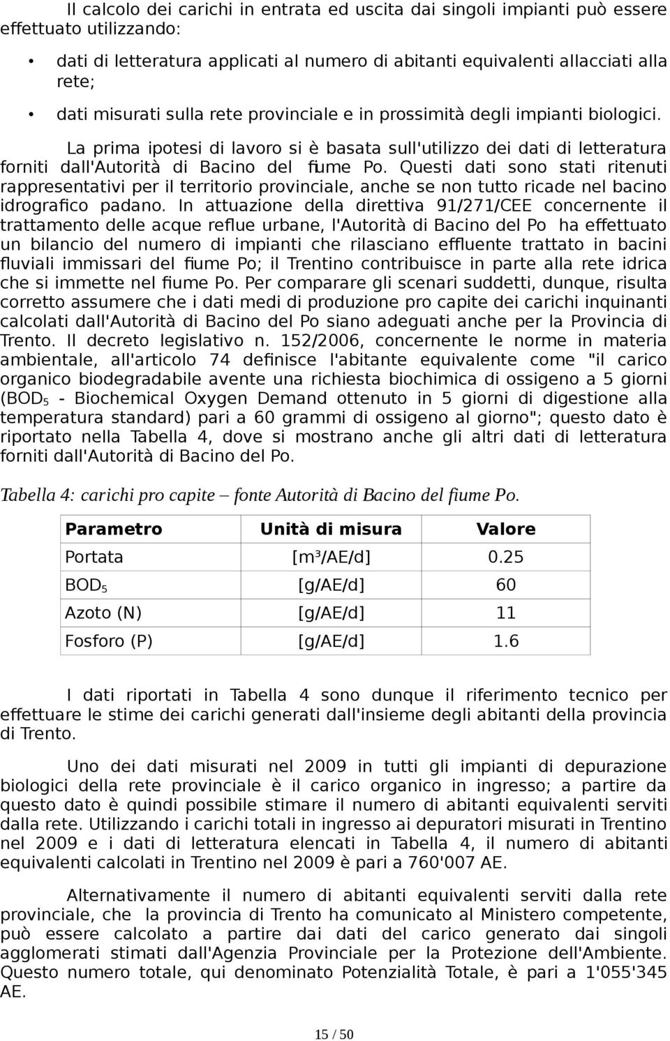 Questi dati sono stati ritenuti rappresentativi per il territorio provinciale, anche se non tutto ricade nel bacino idrografco padano.