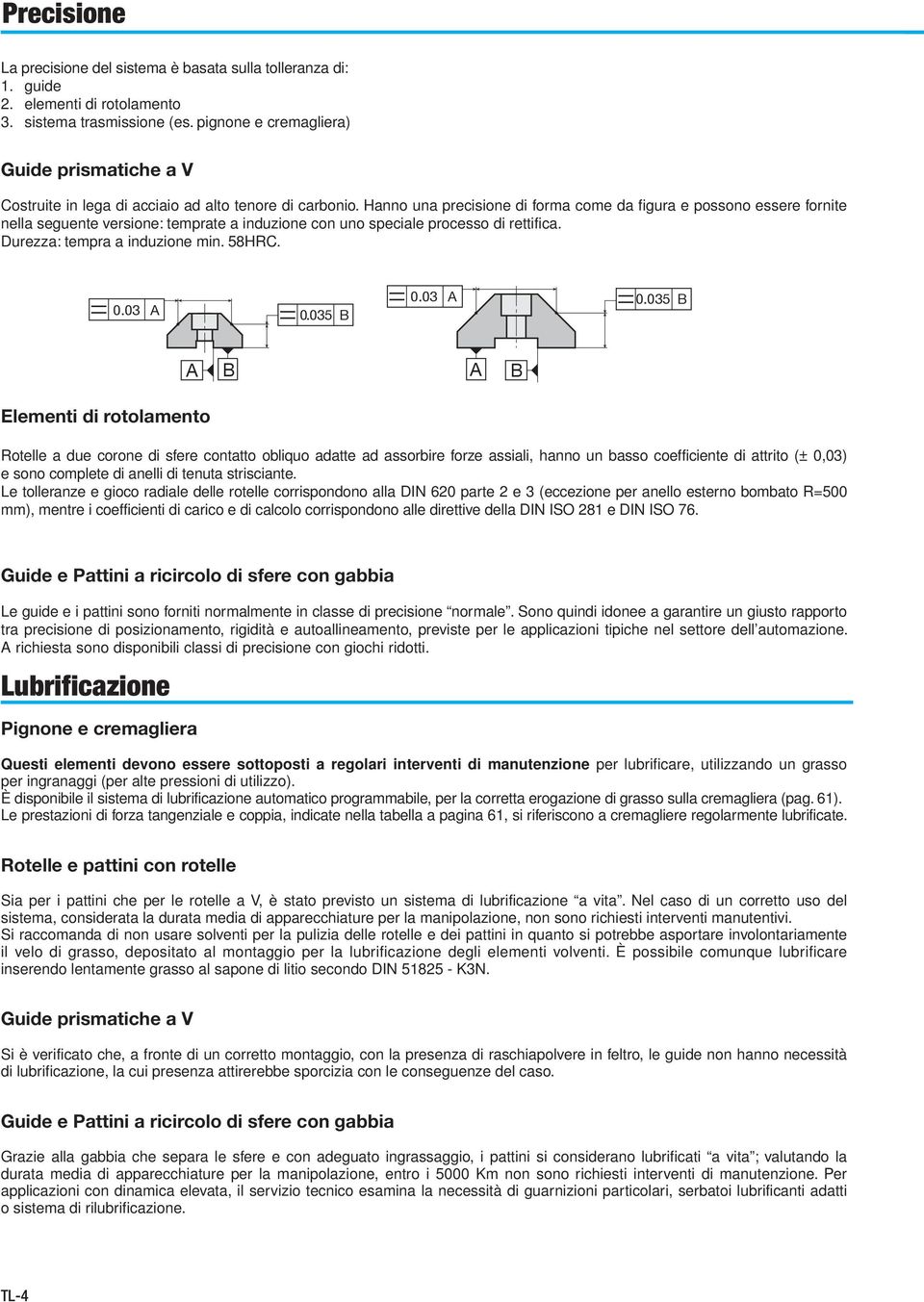 Hanno una precisione di forma come da figura e possono essere fornite nella seguente versione: temprate a induzione con uno speciale processo di rettifica. Durezza: tempra a induzione min. 58HRC. 0.