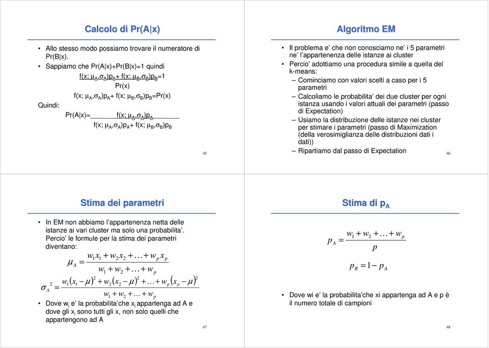 Il roblema e che non conoscamo ne 5 arametr ne l aartenenza delle stanze a cluster Perco adottamo una rocedura smle a quella del k-means: Comncamo con valor scelt a caso er 5 arametr Calcolamo le