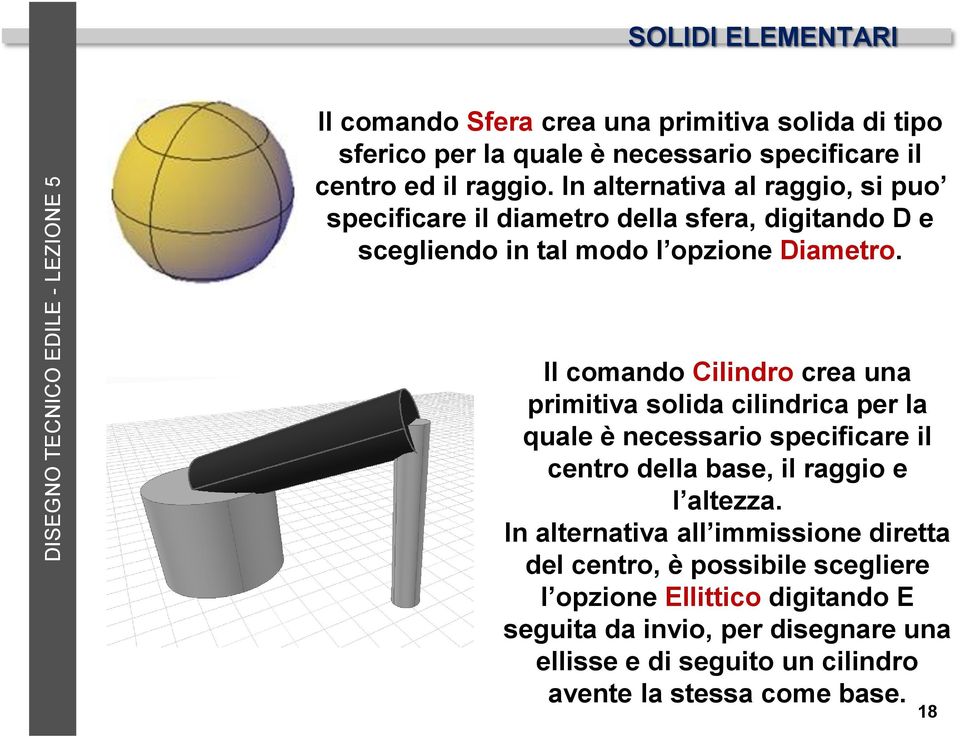 Il comando Cilindro crea una primitiva solida cilindrica per la quale è necessario specificare il centro della base, il raggio e l altezza.