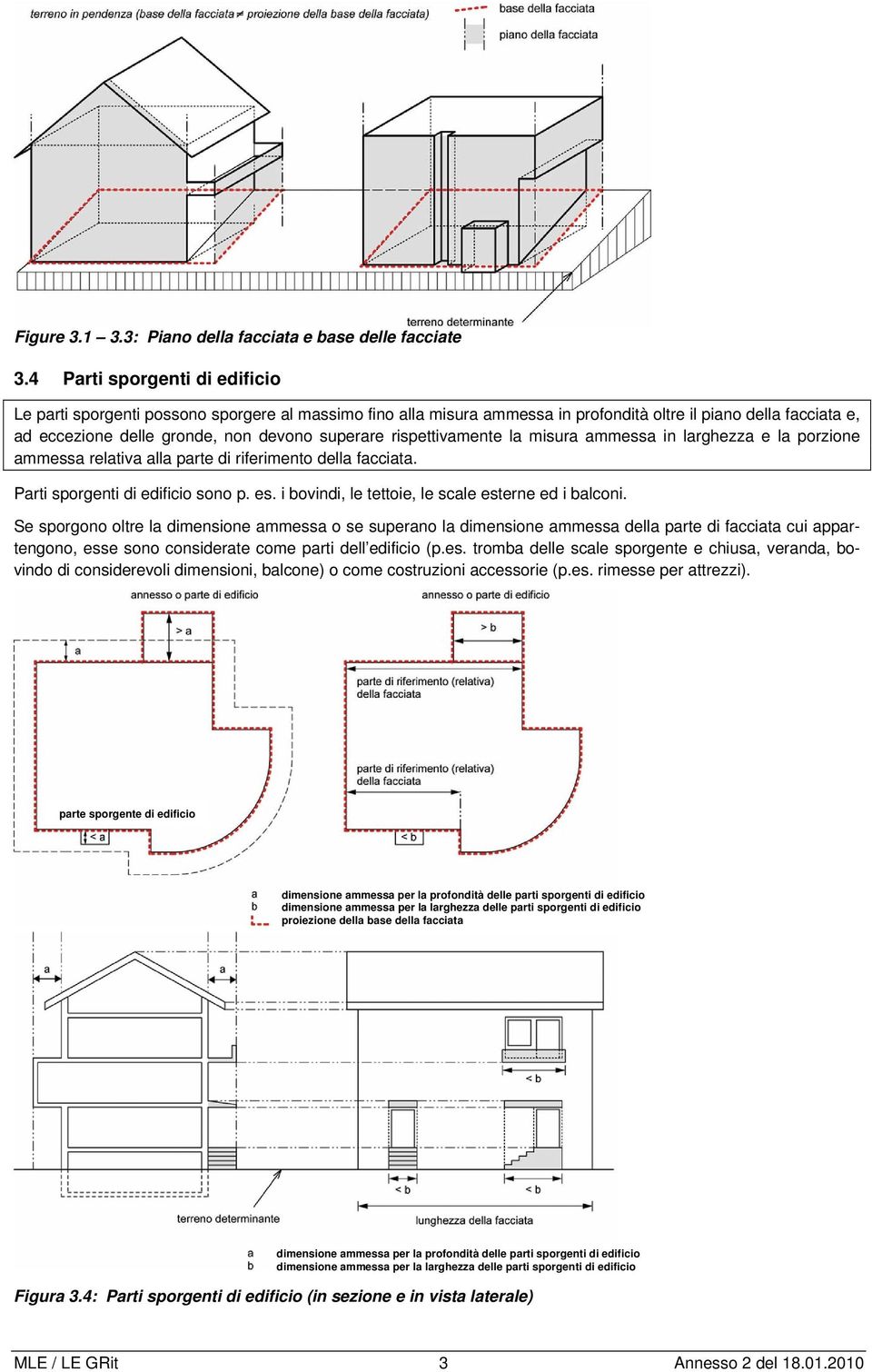 rispettivamente la misura ammessa in larghezza e la porzione ammessa relativa alla parte di riferimento della facciata. Parti sporgenti di edificio sono p. es.