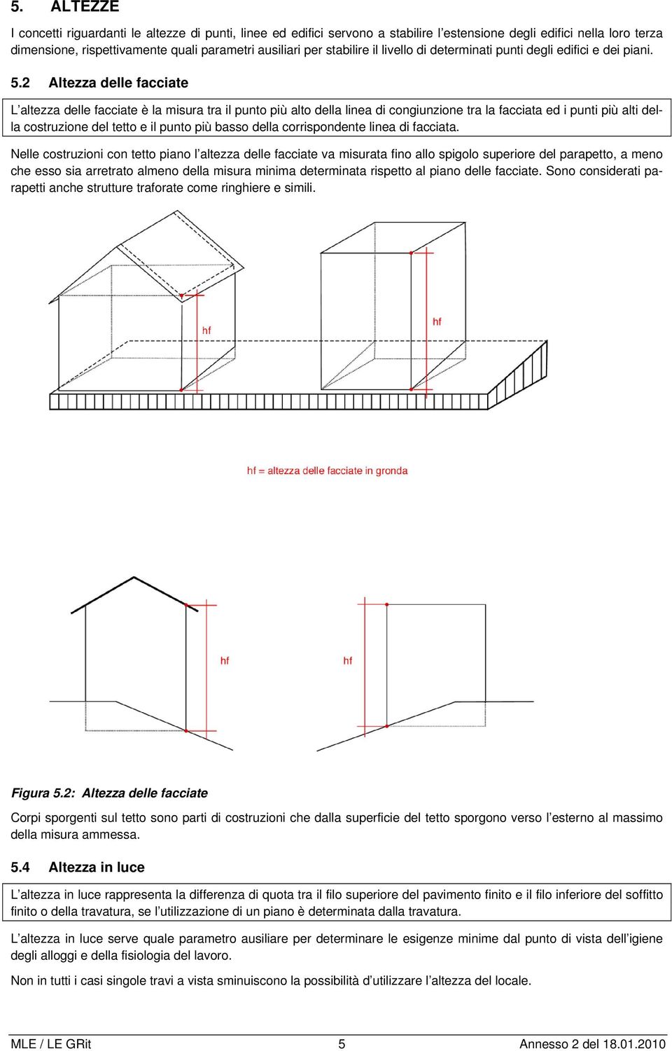 2 Altezza delle facciate L altezza delle facciate è la misura tra il punto più alto della linea di congiunzione tra la facciata ed i punti più alti della costruzione del tetto e il punto più basso