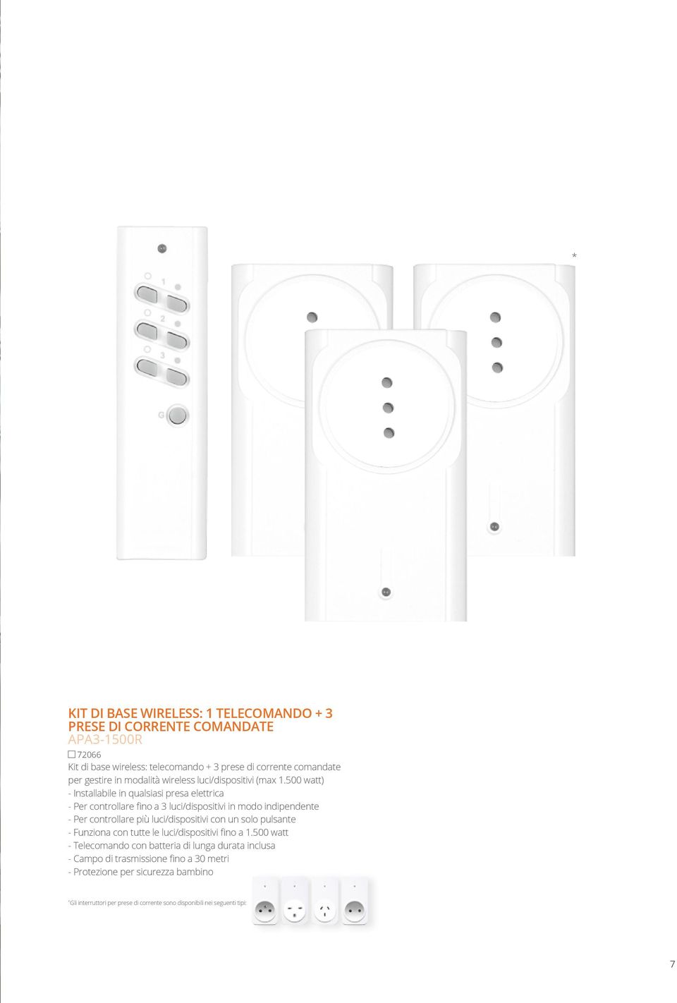 500 watt) - Installabile in qualsiasi presa elettrica - Per controllare fino a 3 luci/dispositivi in modo indipendente - Per controllare più luci/dispositivi con