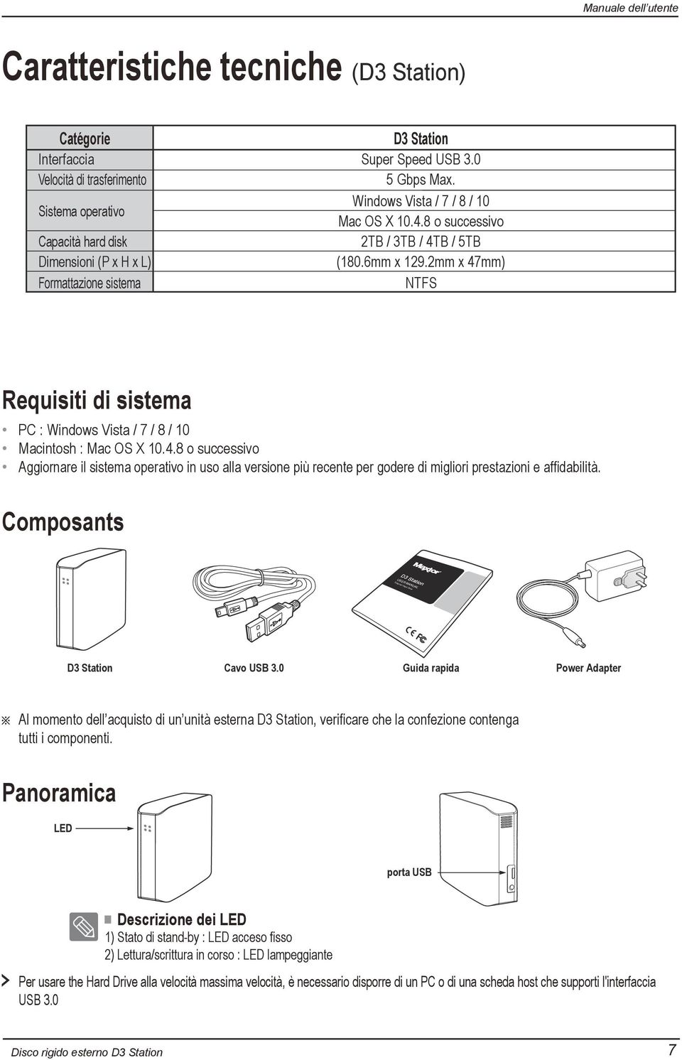 2mm x 47mm) NTFS Sistema operativo Capacità hard disk Dimensioni (P x H x L) Formattazione sistema Requisiti di sistema PC : Windows Vista / 7 / 8 / 10 Macintosh : Mac OS X 10.4.8 o successivo Aggiornare il sistema operativo in uso alla versione più recente per godere di migliori prestazioni e affidabilità.