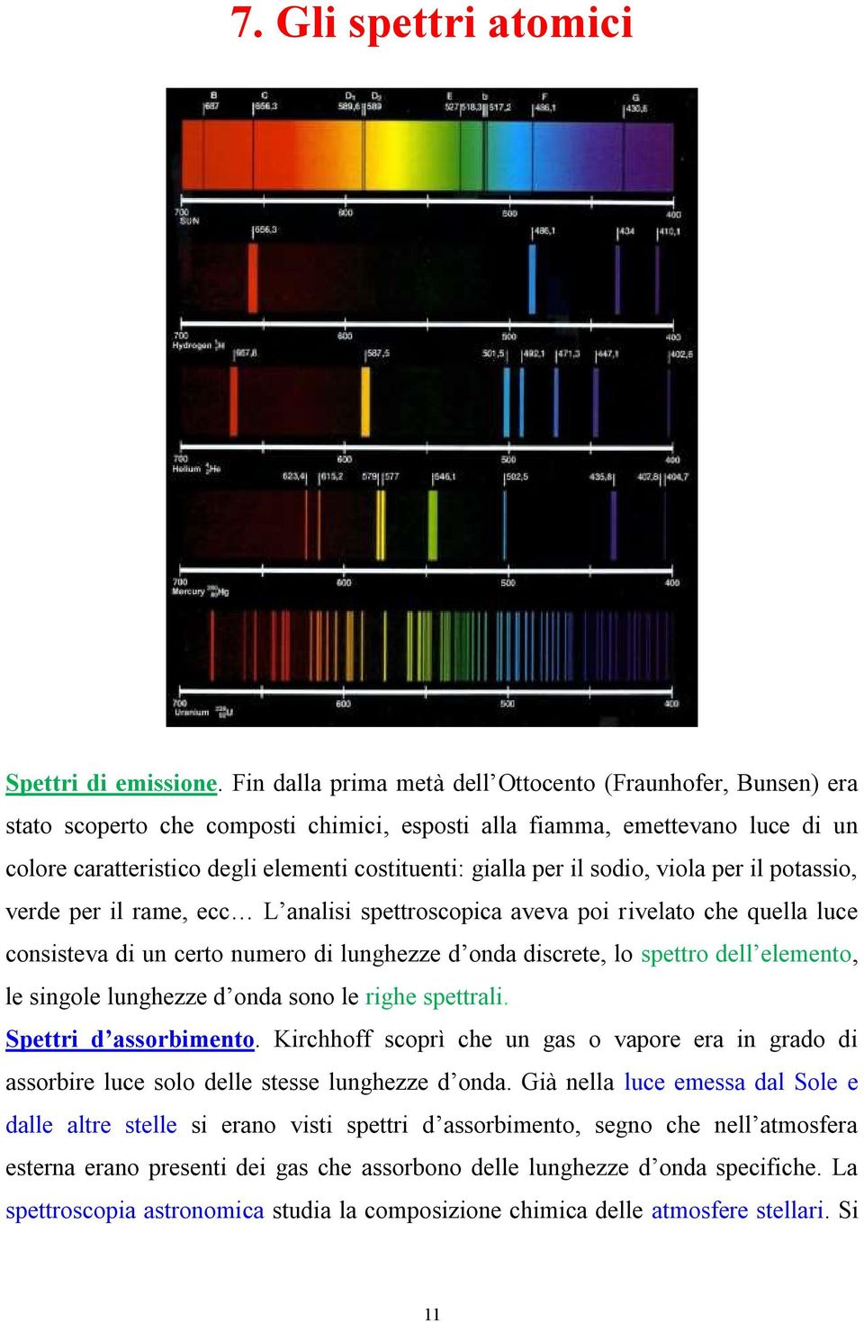 per il sodio, viola per il potassio, verde per il rame, ecc L analisi spettroscopica aveva poi rivelato che quella luce consisteva di un certo numero di lunghezze d onda discrete, lo spettro dell