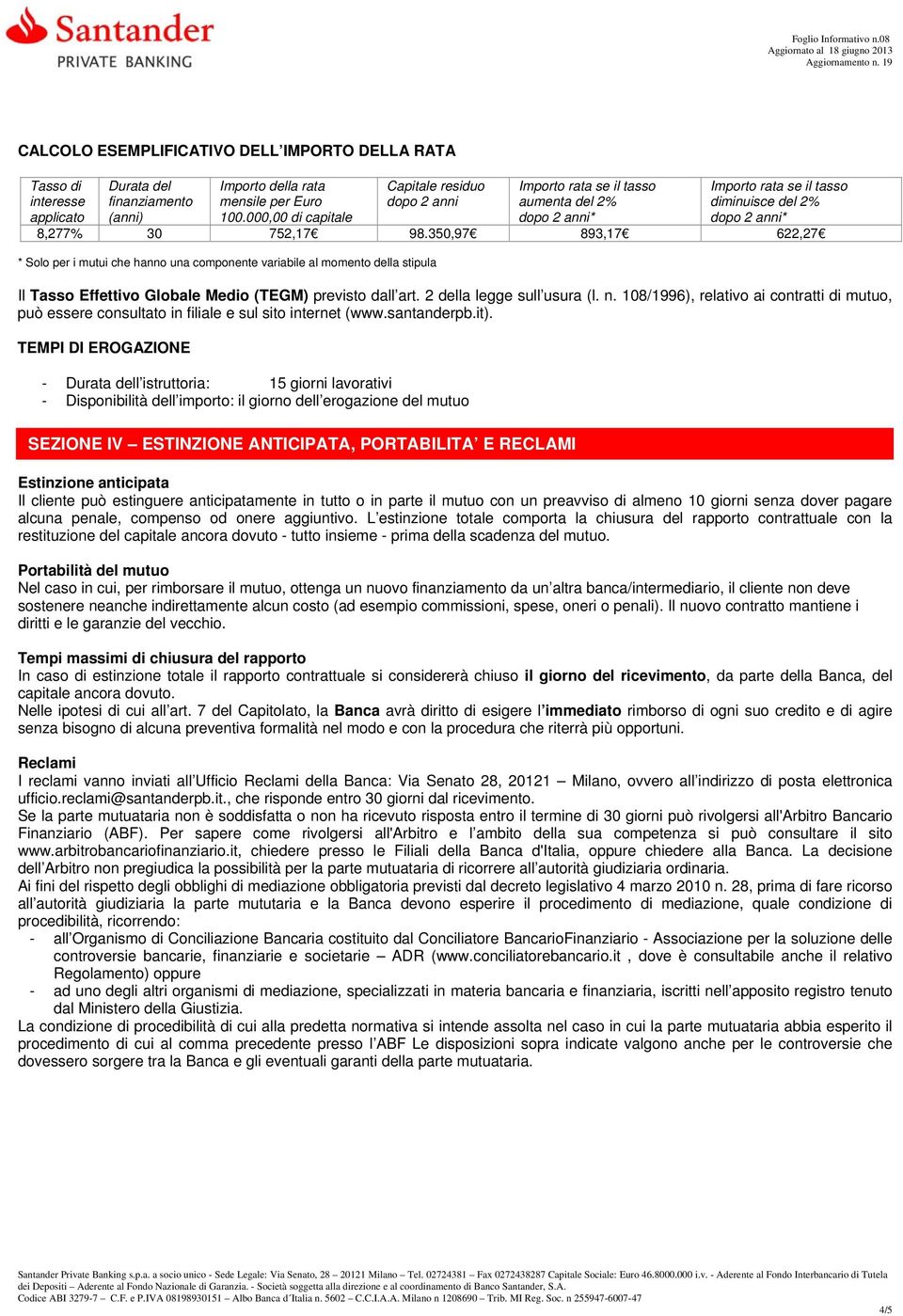 350,97 893,17 622,27 * Solo per i mutui che hanno una componente variabile al momento della stipula Il Tasso Effettivo Globale Medio (TEGM) previsto dall art. 2 della legge sull usura (l. n.