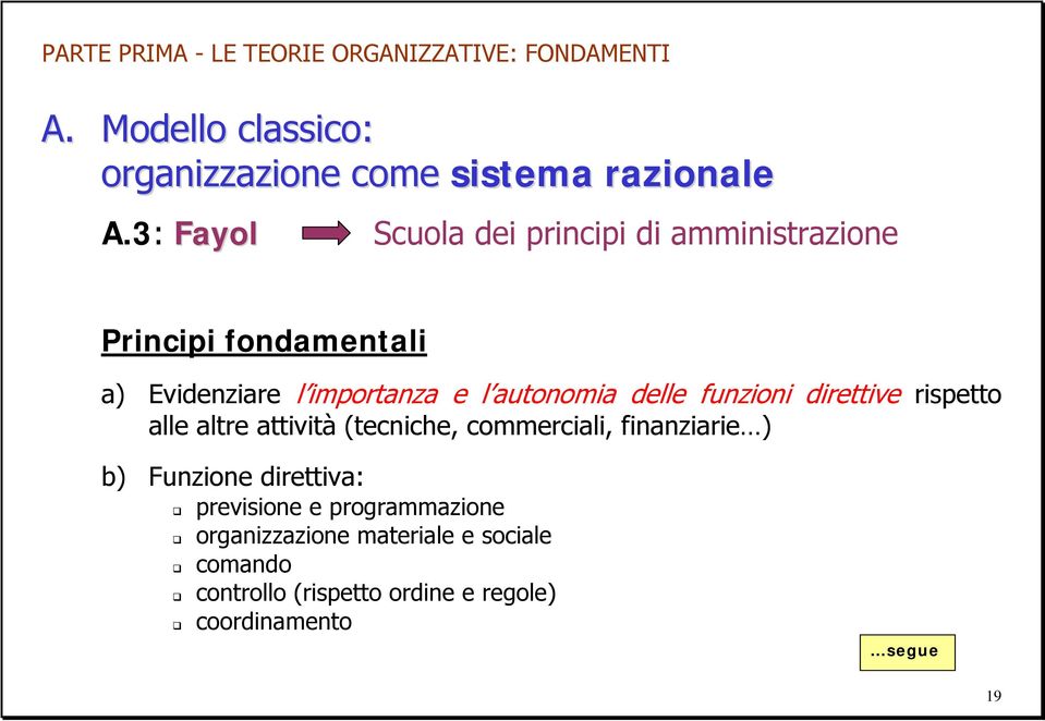 autonomia delle funzioni direttive rispetto alle altre attività (tecniche, commerciali, finanziarie ) b)