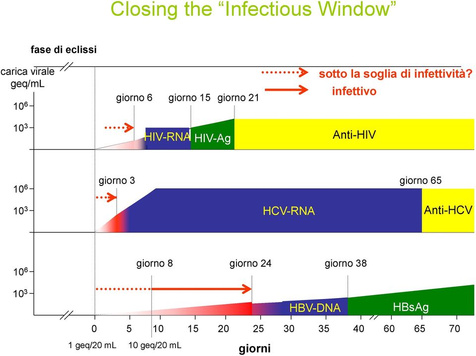 infettivo 10 3 HIV-RNA HIV-Ag Anti-HIV 10 6 giorno 3 giorno 65 10 3 HCV-RNA